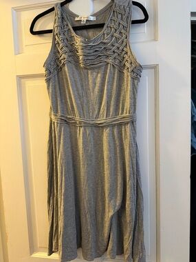 Max Studio Gray Sleeveless Midi Dress with Woven Yoke